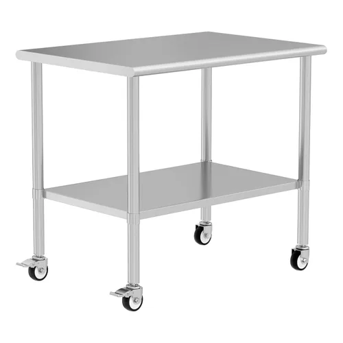 Vista 17 de Mesa de acero inoxidable con ruedas de 24 x 30 pulgadas, mesa de trabajo utilitaria con estante inferior ajustable para cocina comercial, garaje