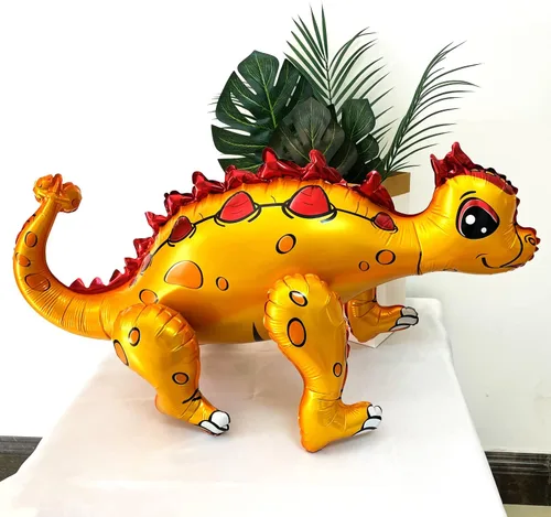 Vista 5 de Globo gigante de dinosaurio 3D para decoraciones de fiesta de cumpleaños, bonitos globos de dinosaurio de pie independientes, globos de aluminio