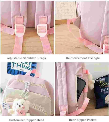 Vista 7 de MAVERY 5 piezas lindo Kawaii mochila conjunto de regreso a la escuela papelería bolsa mochila Tote adolescente bolsa portátil, Rosado (Pink 3)