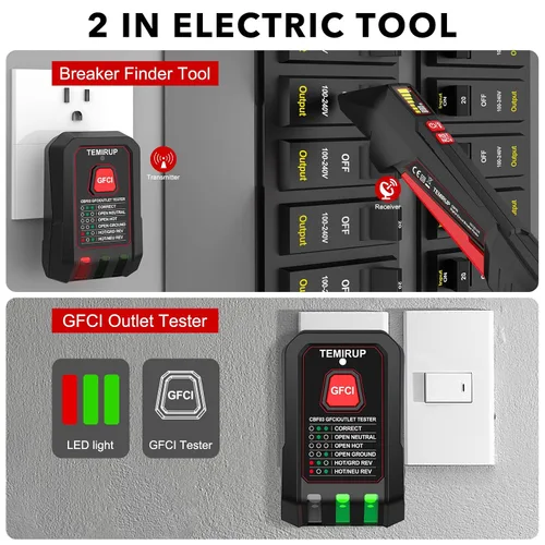 Vista 6 de Kit de buscador de disyuntores con LCD, probador de salida GFCI, buscador