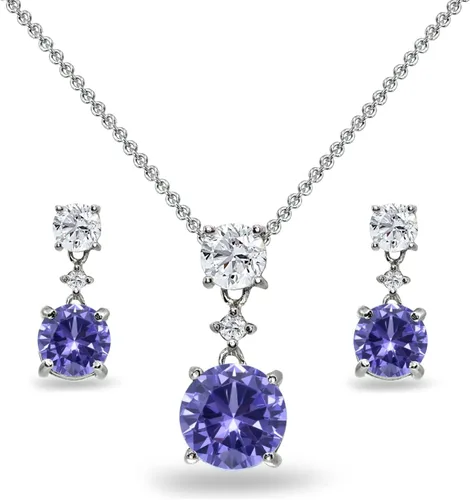 Vista 11 de B. BRILLIANT Plata esterlina genuina, creada o simulada con piedra preciosa y topacio blanco redondo, juego de collar y aretes colgantes de 3