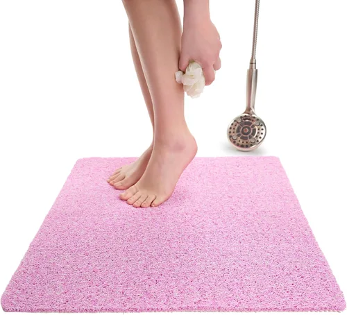Vista 22 de Enkosi Alfombra de ducha antideslizante Loofah para suelos de ducha, bañera, baños, zonas húmedas, alfombrilla de baño acolchada con agujeros
