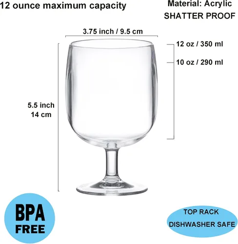 Vista 2 de KX-WARE Juego clásico de copas de vino de acrílico multiusos, vasos de vino de plástico con tallo de 12 onzas, juego de 8 transparentes