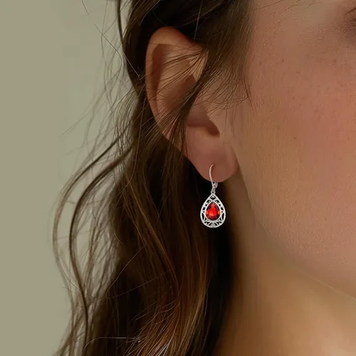 Vista 40 de Aretes colgantes de plata de ley con diseño de árbol de la vida, flor, abeja, animales, gato, colibrí, piedra lunar, turquesa, aretes con cierre