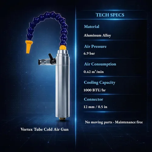 Vista 4 de AUNMAS Tubo de Vórtice Profesional de Aire Frío y Seco, Pistola de Enfriamiento de Aleación de Aluminio 6.9 bar 1000Btu 160mm Pistola de Aire Frío