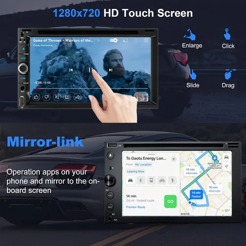 Vista 3 de Estéreo de coche de doble DIN con reproductor de CD/DVD - CarPlay y Android Auto, audio para coche con Bluetooth, pantalla táctil HD de 7 pulgadas