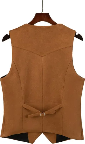 Vista 6 de Tuikayoo Chaleco de traje de cuero de ante para hombre, chaleco vintage vaquero occidental de ajuste regular