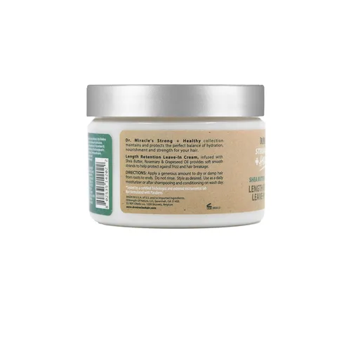 Vista 3 de Dr.Miracle's Strong & Healthy Length Retention Leave In Cream. Contiene manteca de karité, romero y aceite de semilla de uva 12 onzas