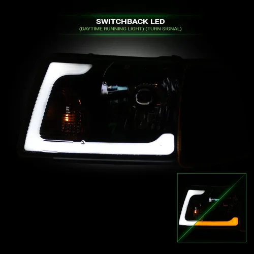 Vista 5 de 7422448582543 Compatible con 2001-2011 Ford Ranger Switchback Barra de tira LED secuencial de luces delanteras con carcasa negra y lámparas de señal