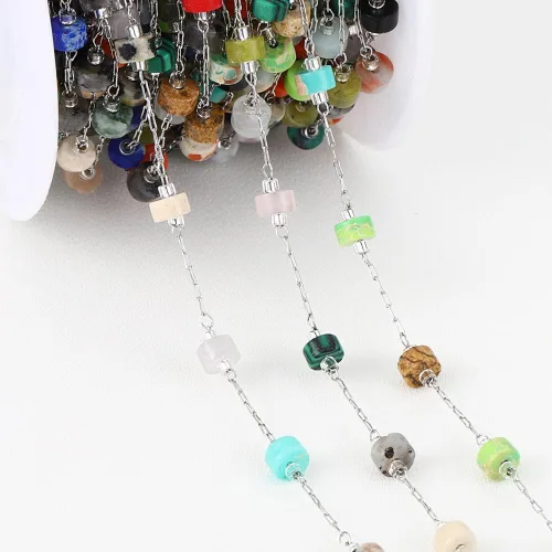 Vista 9 de GIOTEL Cadena de cuentas de piedra natural de acero inoxidable de 3.3 ft para pulseras hechas a mano, collares, collares, materiales de fabricación