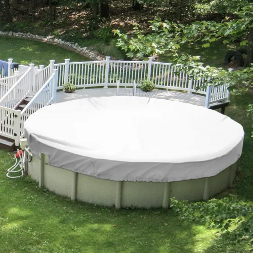 Vista 9 de Patio Cubiertas redondas para piscinas sobre el suelo, cubierta de seguridad para alberca de invierno de 10 pies, lona resistente con cabrestante