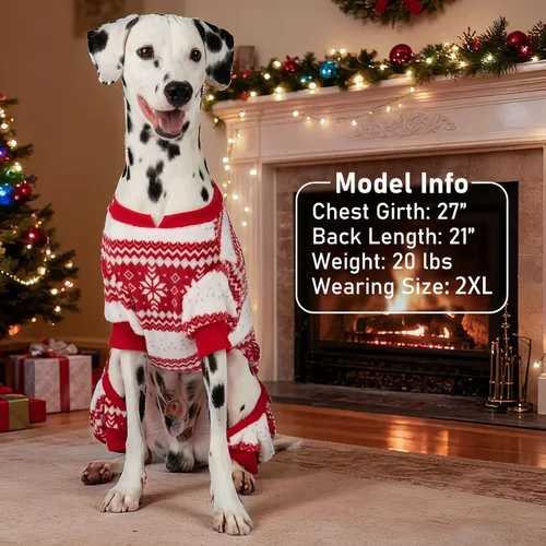 Vista 9 de KYEESE Pijamas de Navidad para Perros, Pijamas Navideños para Perros Pequeños con Patrón de Copo de Nieve, Cálido Mameluco de Vellón para Gato
