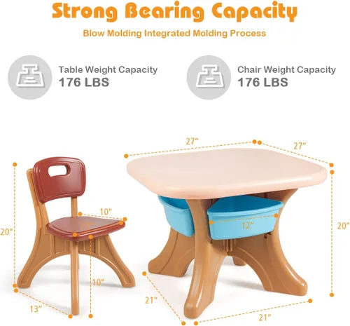 Vista 5 de Costzon, juego de mesa y 2 sillas para niños, para arte con cubos de almacenamiento desmontables, fuerte capacidad de carga, livianos, muebles