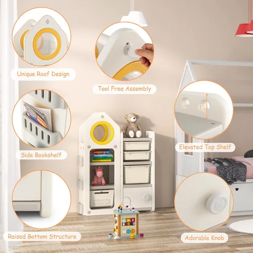 Vista 7 de Costzon Organizador de almacenamiento de juguetes para niños y estantería, estante multiusos con contenedores de almacenamiento extraíbles