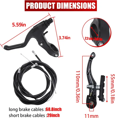 Vista 2 de Stylemafia Juego completo de frenos de bicicleta en V, freno MTB delantero y trasero, pinzas interiores y exteriores, kit de palanca de cables