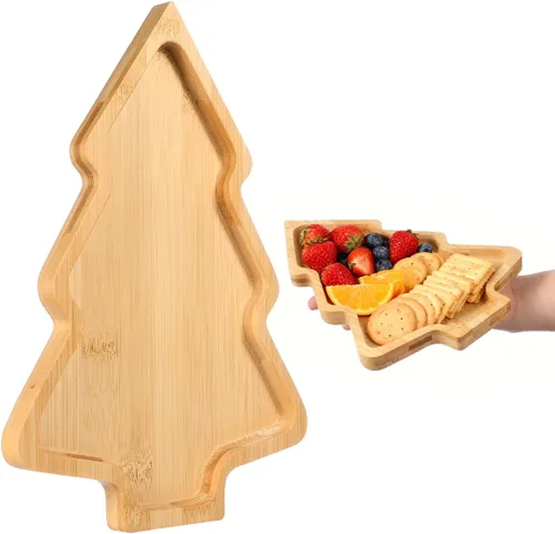 Vista 8 de BESTonZON Tabla de charcutería de árbol de Navidad, platos de plato de árbol de Navidad en forma de tablero de charcutería de madera