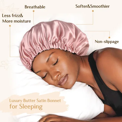 Vista 2 de YANIBEST Capó de satén de doble capa de seda ajustable para el cabello para dormir, capó para el cabello para mujeres, cabello rizado y natural