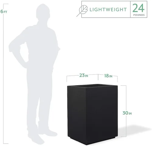 Vista 2 de PolyStone Cozumel - Maceta alta y moderna en columna para exteriores e interiores, 18" L x 23" A x 30" Al, ligera, resistente, resistente a
