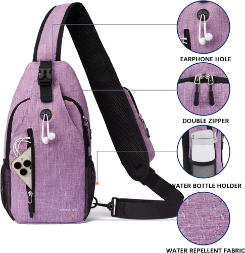 Vista 4 de BOSTANTEN Bolso bandolera, mochila cruzada para el hombro, bolsa de pecho para hombres y mujeres, viajes, senderismo, mochila casual