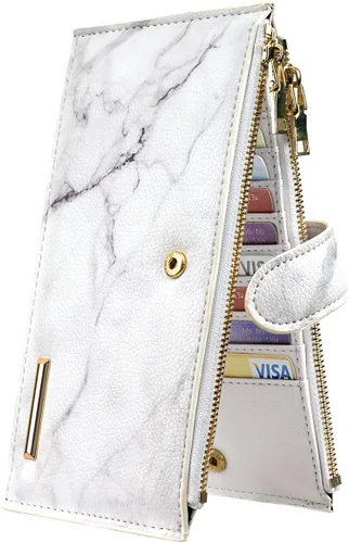 Vista 31 de Billetera de mujer con bloqueo RFID de gran capacidad, organizador multitarjetas, billetera plegable para mujer con bolsillo con cremallera