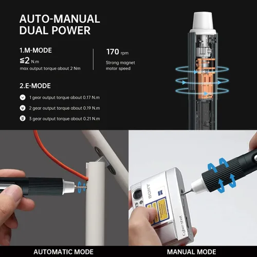 Vista 7 de Mini destornillador eléctrico, JAKEMY destornillador de potencia de par ajustable de doble modo, destornillador de precisión magnético inalámbrico