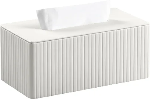 Vista 9 de Funda de Caja de Pañuelos de Cuero PU para Caja de 120 (3 Capas)/160 (2 Capas) Pañuelos, Soporte de Caja de Pañuelos Rectangular para Baño Rayas