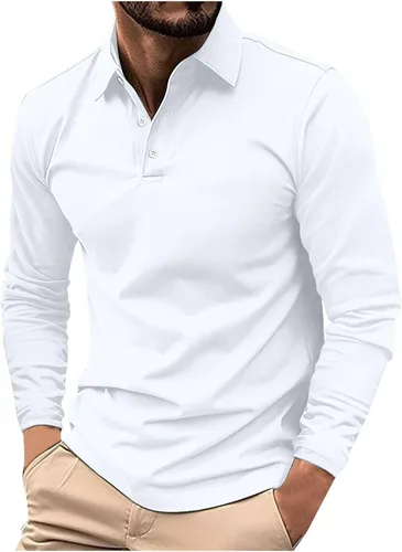Vista 11 de Camisas de golf para hombre, manga larga, color liso, con botones, camiseta casual Henley, camiseta de entrenamiento para gimnasio 2024