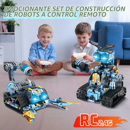 Vista 2 de OKKIDY Juguetes de construcción de robot para niños, 4 en 1 recargable con control remoto RC robótica STEM Kit de bloques de construcción RC