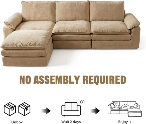 Vista 7 de Sofá modular en forma de nube de 118 pulgadas, con otomana móvil, sofá de asiento profundo de felpilla para sala de estar, sin montaje, caqui