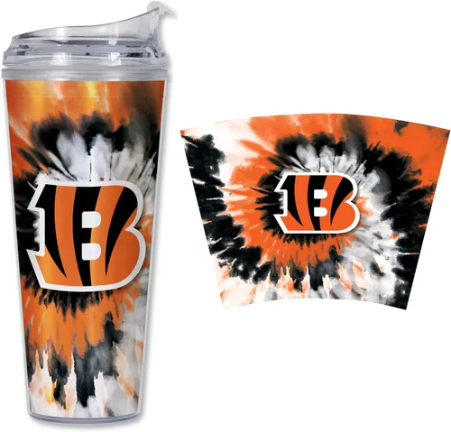 Vista 62 de Rico Industries NFL Football Glitter 24 onzas Vaso de purpurina acrílico con tapa con bisagra, Vaso de doble pared oficialmente licenciado con pajita