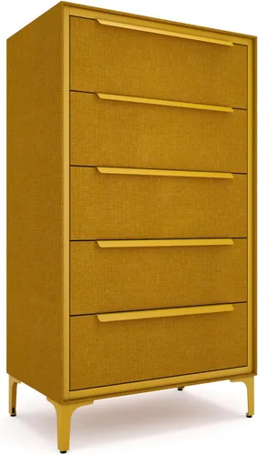 Vista 15 de Naima - Cómoda de tela premium - Marco de metal resistente, 5 cajones espaciosos a prueba de hundimiento con elegantes asas de metal - Solución