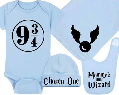 Vista 73 de Sombrero de bebé Wizard - Chosen One (tela negra - diseño dorado)