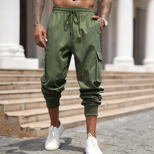 Vista 2 de Pantalones deportivos para hombre, pantalones deportivos casuales con cordón en la cintura para entrenamiento, pantalones de senderismo
