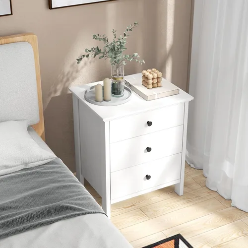 Vista 2 de KOMFOTT Mesita de noche con 3 cajones, mesita de noche de madera, moderna mesa auxiliar para sofá, mesa de teléfono que ahorra espacio, cómoda
