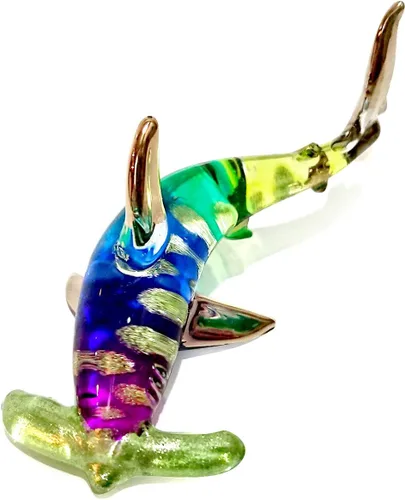 Vista 16 de Hammerhead - Figuras en miniatura de tiburón, animales marinos, pintadas a mano, arte de vidrio soplado, adornos dorados, regalo coleccionable