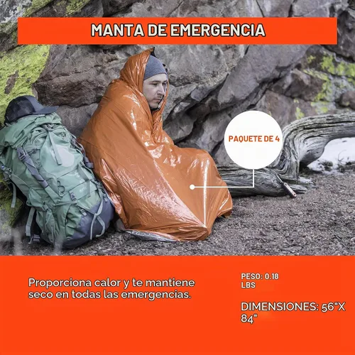 Vista 3 de SOL - Manta de emergencia reflectante al 90 % del calor, naranja, 56 x 84