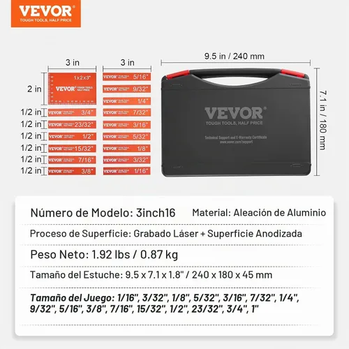 Vista 6 de VEVOR Bloques de configuración Herramientas de carpintería, juego de 16 piezas, juego de bloques de calibre de altura de precisión, con marcas