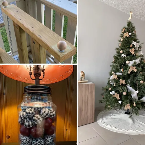 Vista 7 de Paquete de 4 bolas de madera sin terminar de 3 pulgadas, bola redonda de madera, bolas redondas de madera dura, esferas de madera para manualidades