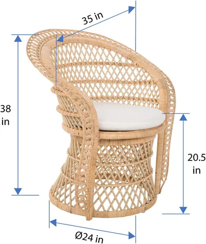 Vista 3 de Kouboo Sillón de ratán – Silla de salón y comedor estilo pavo real natural – Muebles de patio bohemios, silla decorativa interior para sala