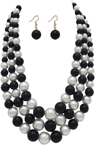 Vista 27 de Rosemarie & Jubalee Conjunto de joyería para mujer con 3 cadenas multicolores de perlas simuladas y aretes, regalo con collar, 45,7 cm + 7,6 cm