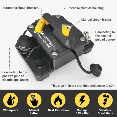 Vista 9 de Interruptor de circuito impermeable de 250 A, portafusibles de 12 V - 48 V CC Interruptor de reinicio manual para motor de arrastre de barco