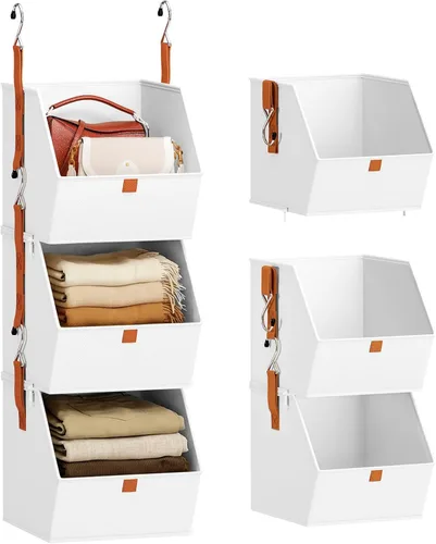 Vista 10 de Homsorout Organizador plegable para armario, sistema de almacenamiento de 3 niveles con ganchos, contenedores de almacenamiento colgantes de tela