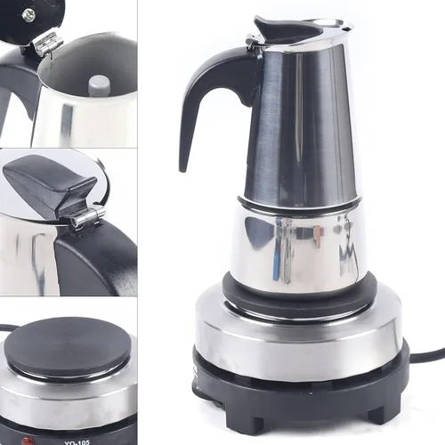Vista 7 de 4Cups - Cafetera portátil de acero inoxidable de 6.8 fl oz, cafetera eléctrica de 110 V, cafetera eléctrica con estufa eléctrica (6.8 fl oz, 4 tazas)
