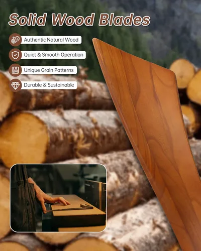 Vista 4 de Sofucor Ventiladores de techo inteligentes de 52 pulgadas con luz moderna de madera maciza para exteriores, ventilador de techo de 3 aspas con luz