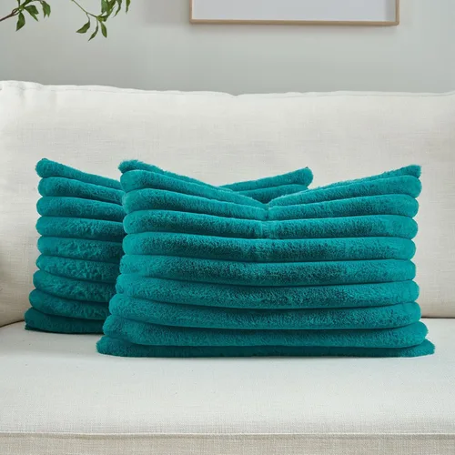 Vista 73 de FUTEI Pack of 2 Faux Fur Throw Pillow Covers 20x20 Inch, Navy Blue Azul marino