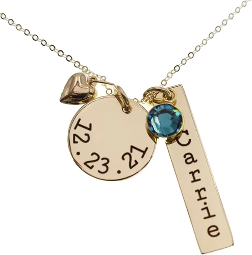 Vista 2 de Collar de piedra natal con nombre personalizado relleno de oro de 14 quilates, joyería de piedra natal del día de la madre, colgante de mamá