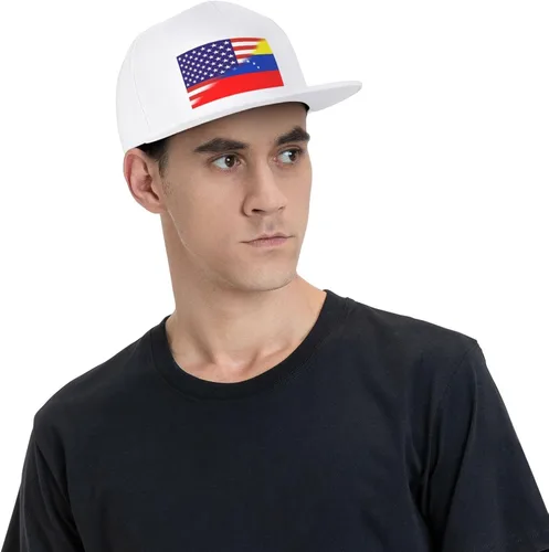 Vista 7 de Gorra de béisbol con bandera de Venezuela americana combinada para hombres y mujeres, sombreros de camionero ajustables vintage lavados para papá