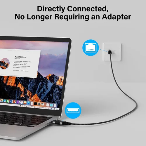 Vista 2 de Kxable Cable USB a Ethernet delgado de 4 pies, cable delgado USB 3.0 A a RJ45, conectado directamente, aluminio, trenzado, OFC, cable de red LAN USB