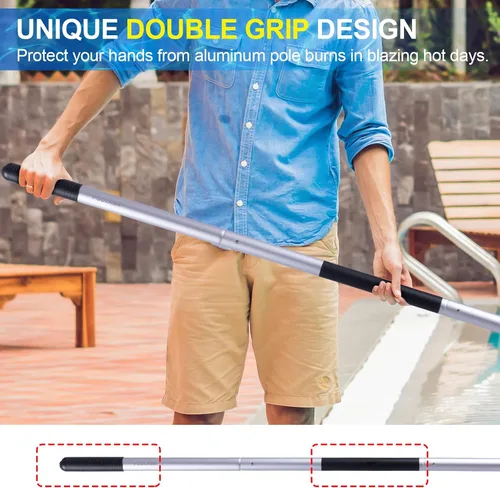 Vista 3 de POOLAZA Poste de piscina de doble mango, poste de aluminio anodizado para piscina, poste desmontable y telescópico de piscina de hasta 10.5 pies
