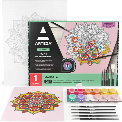 Vista 13 de Arteza Pintura por números para adultos, 12 x 16 pulgadas, 21 piezas, kit de pintura de barco por números, viene con 1 panel de lienzo, 12 macetas